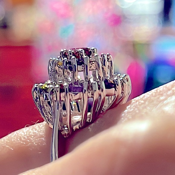 Multigem ring sterling silver: Garnet/amethyst/topaz/citrine sparkly pavé sz 10? - Picture 3 of 6